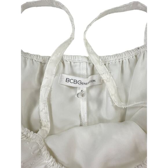 BCBGeneration Cold Shoulder Long Sleeve Frill Mini Dress in White - Picture 2 of 4